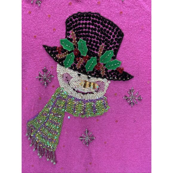 New Quacker Factory Pink Snowman Sequin Ugly Christmas Sweater S Holiday Y2K - Picture 6 of 12